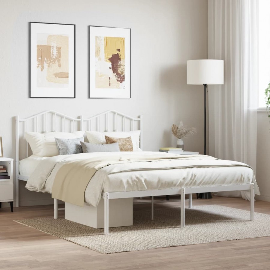 Cadre de lit métal avec tête de lit blanc 140x200 cm