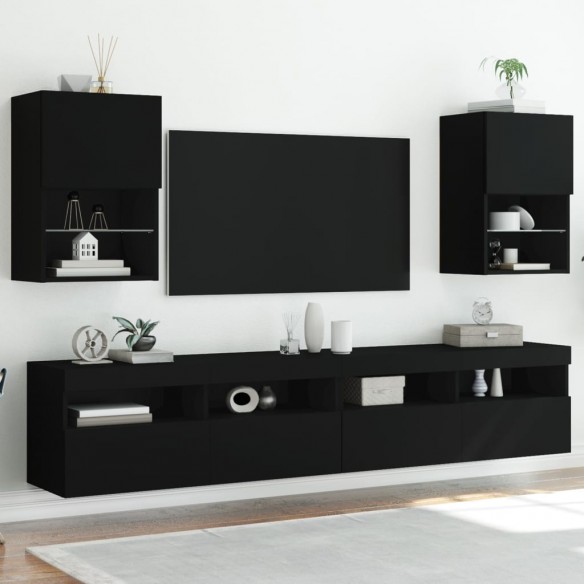 Meubles TV avec lumières LED 2 pcs noir 40,5x30x60 cm