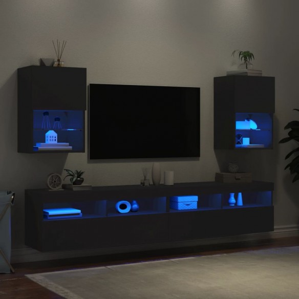 Meubles TV avec lumières LED 2 pcs noir 40,5x30x60 cm