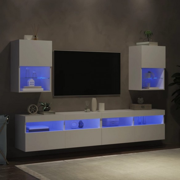Meubles TV avec lumières LED 2 pcs blanc 40,5x30x60 cm