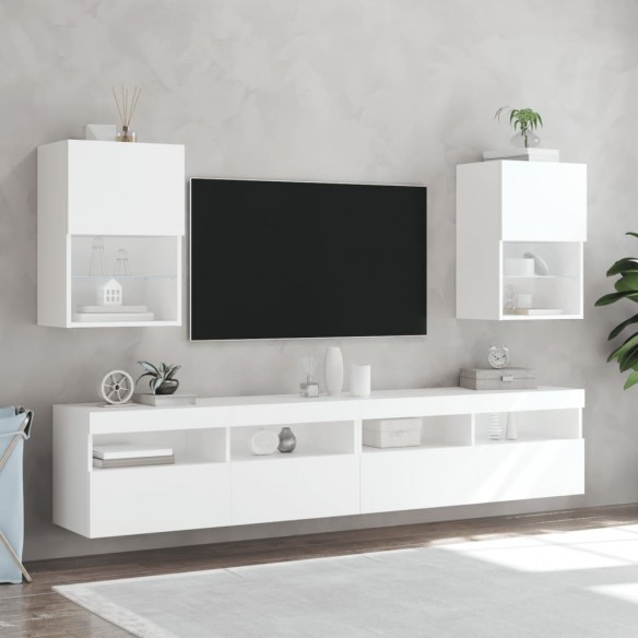 Meubles TV avec lumières LED 2 pcs blanc 40,5x30x60 cm