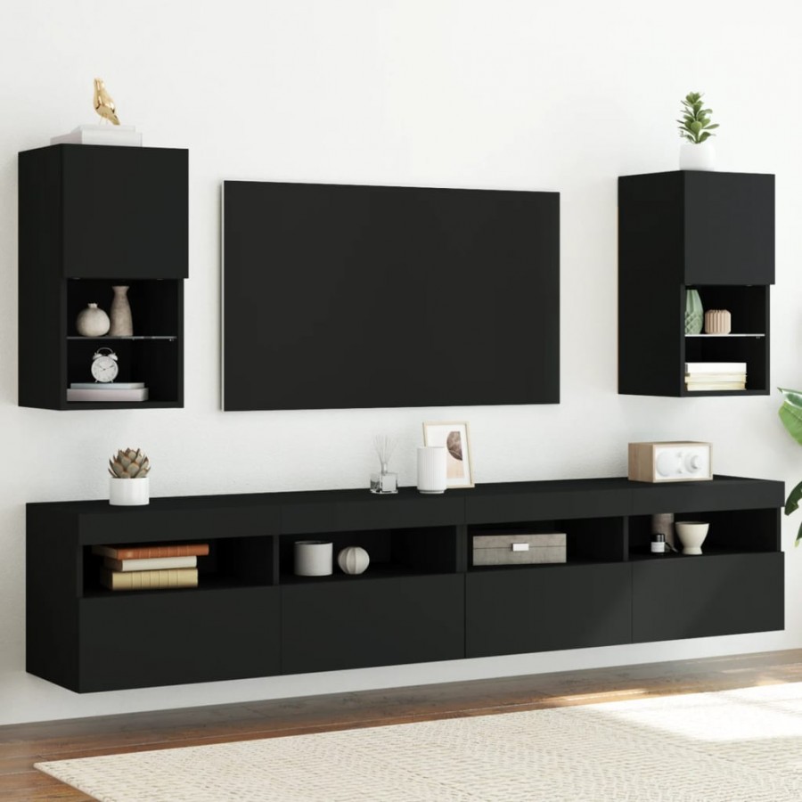 Meubles TV avec lumières LED 2 pcs noir 30,5x30x60 cm