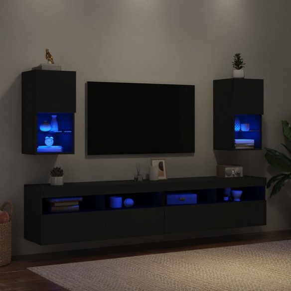 Meubles TV avec lumières LED 2 pcs noir 30,5x30x60 cm