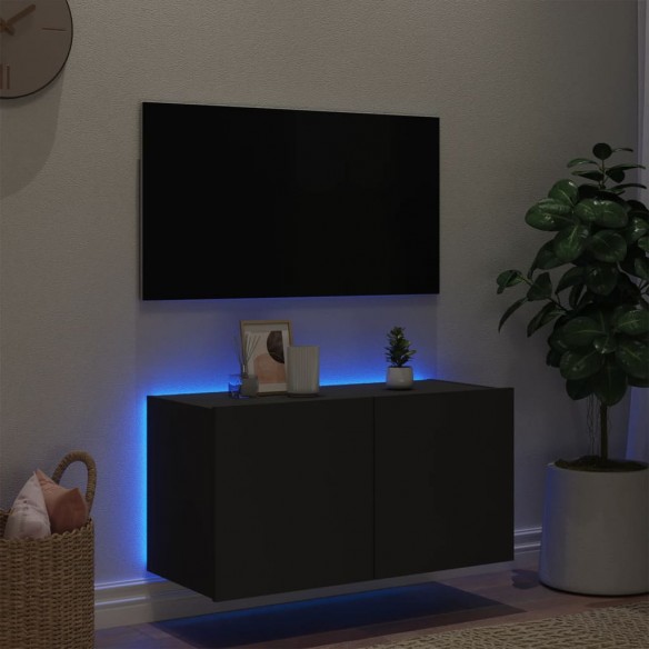 Meuble TV mural avec lumières LED noir 80x35x41 cm
