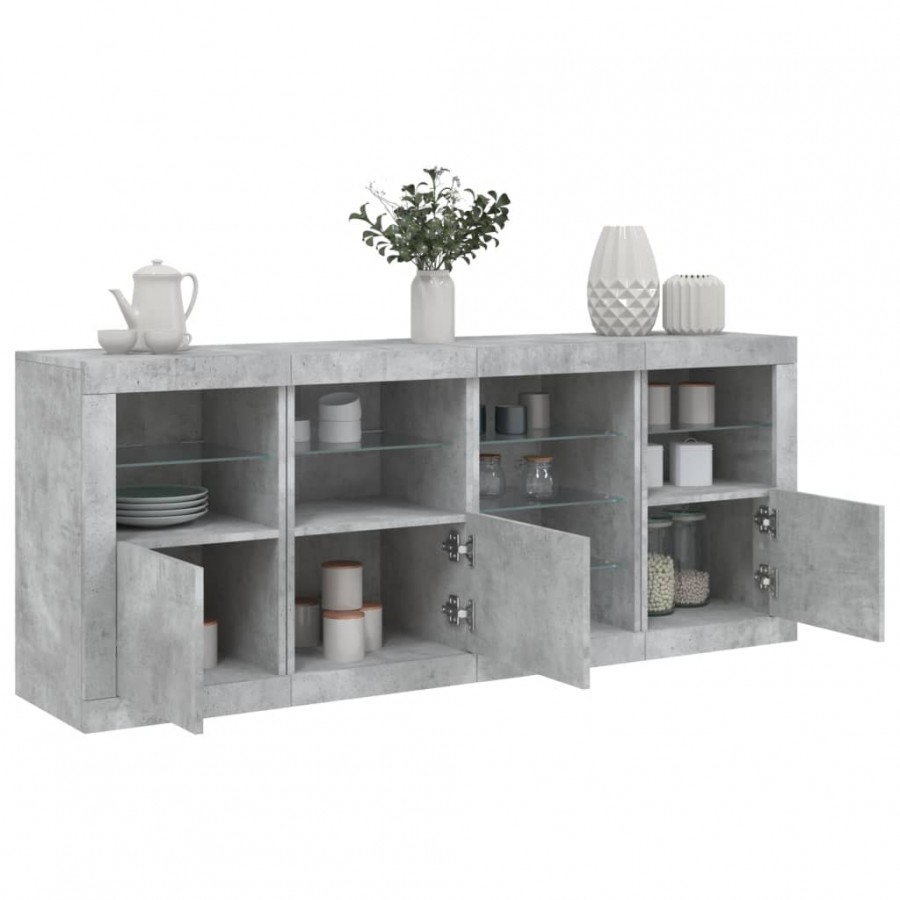 Buffet avec lumières LED gris béton 164x37x67 cm