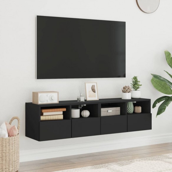 Meubles TV muraux 2 pcs noir 60x30x30 cm bois d'ingénierie