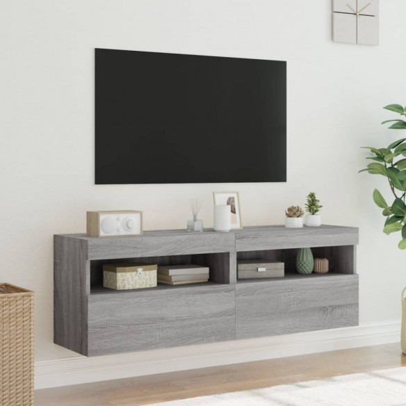 Meubles TV muraux et lumières LED 2pcs sonoma gris 60x30x40 cm