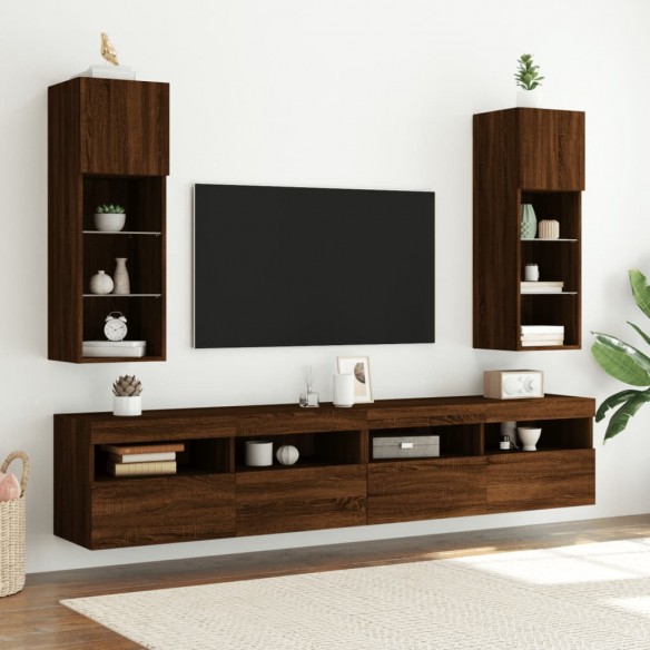 Meuble TV avec lumières LED chêne marron 30,5x30x90 cm