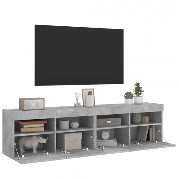 Meubles TV muraux et lumières LED 2pcs gris béton 80x30x40 cm