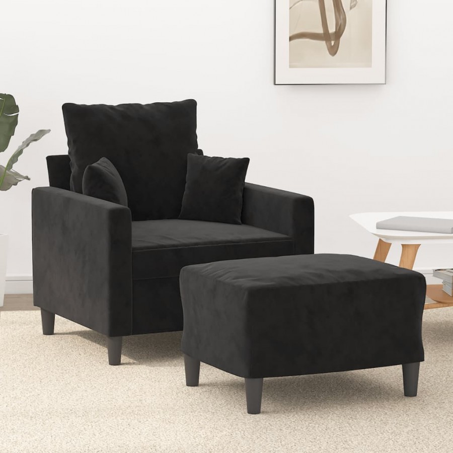 Fauteuil avec repose-pied Noir 60 cm Velours