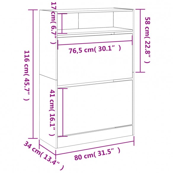 Armoire à chaussures 2 tiroirs rabattables blanc 80x34x116 cm