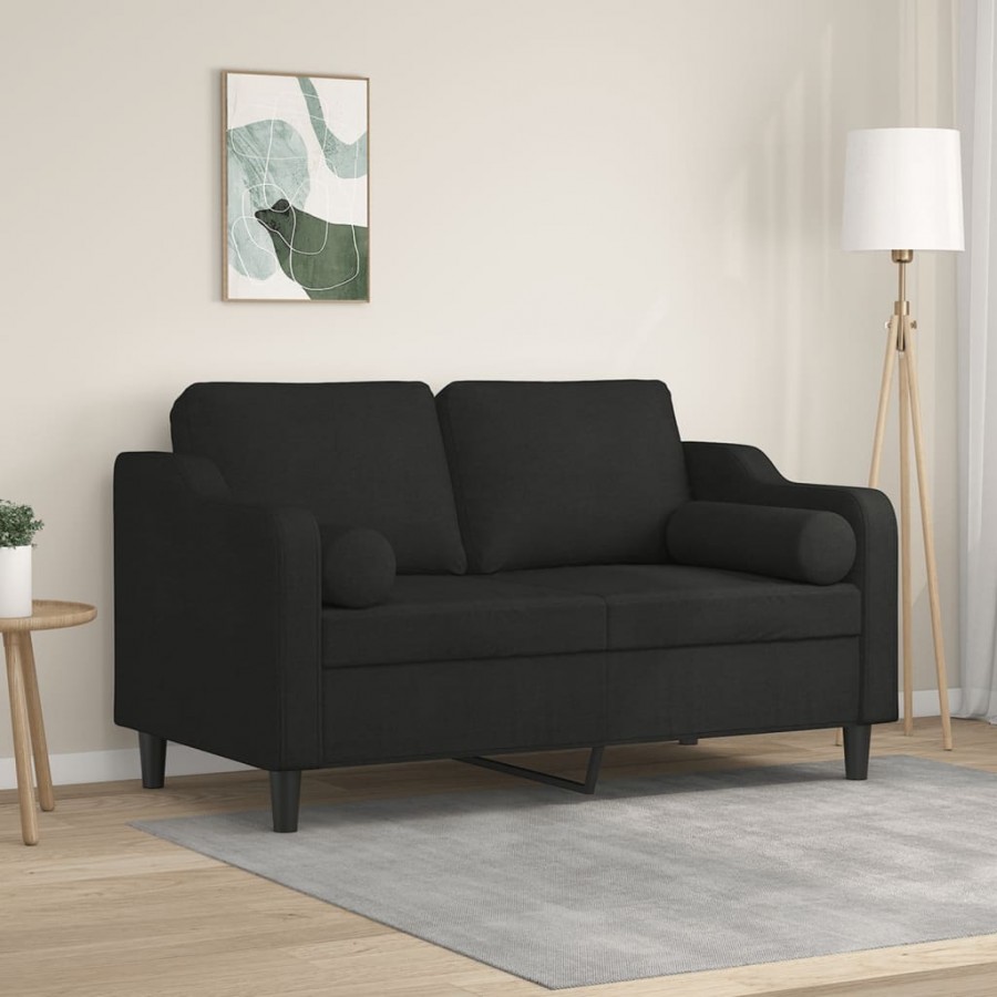 Canapé 2 places avec oreillers décoratifs noir 120 cm tissu