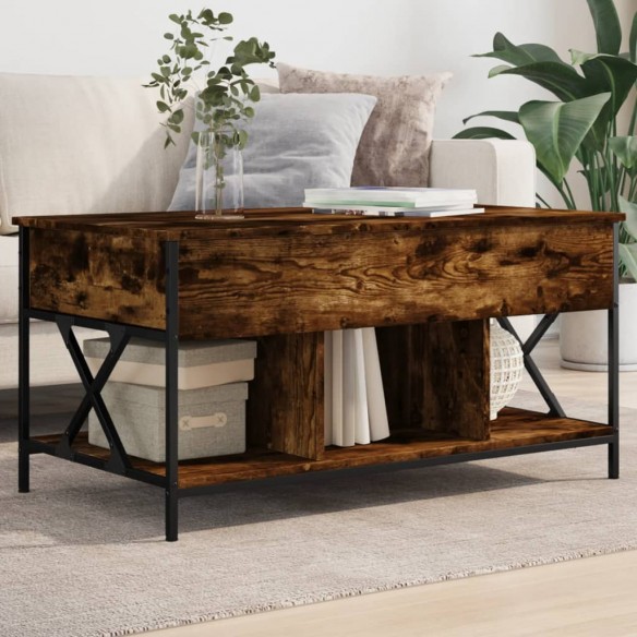 Table basse chêne fumé 100x55x50 cm bois d'ingénierie et métal