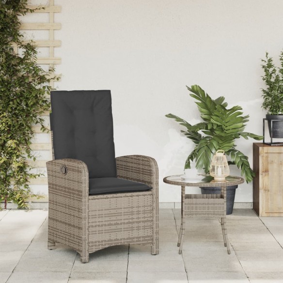 Chaise inclinable de jardin avec coussins gris résine tressée