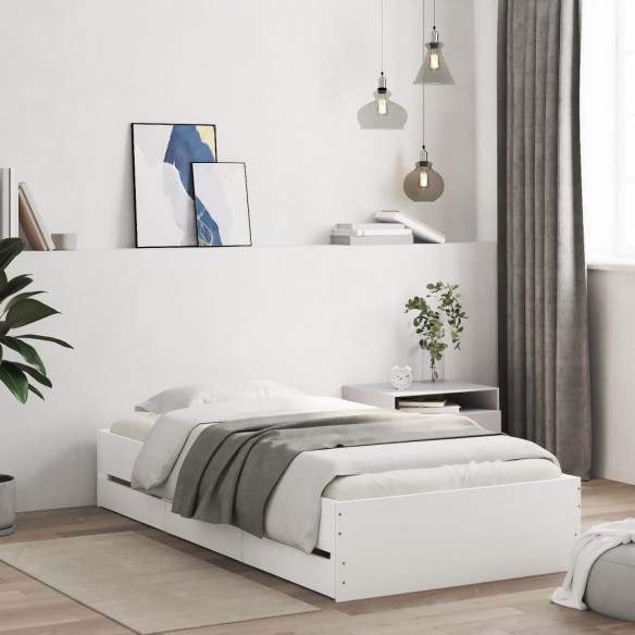 Cadre de lit avec tiroirs blanc 90x190 cm bois d'ingénierie