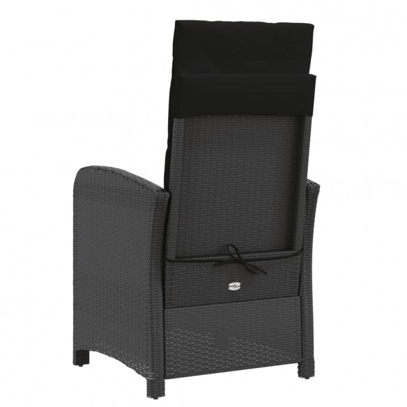 Chaise inclinable de jardin avec coussins noir résine tressée
