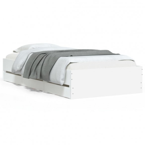 Cadre de lit avec tiroirs blanc 75x190 cm bois d'ingénierie