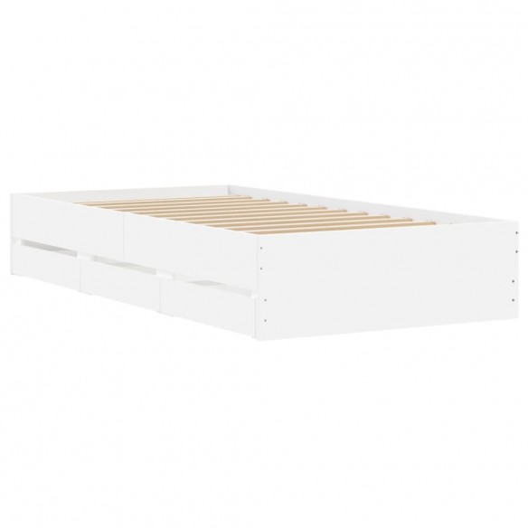 Cadre de lit avec tiroirs blanc 75x190 cm bois d'ingénierie