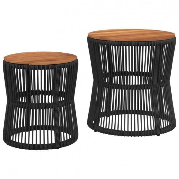 Tables d'appoint de jardin 2 pcs dessus en bois noir poly rotin