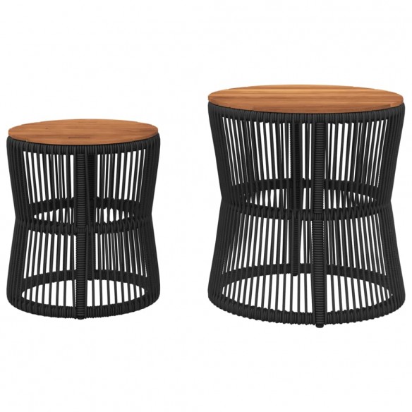 Tables d'appoint de jardin 2 pcs dessus en bois noir poly rotin