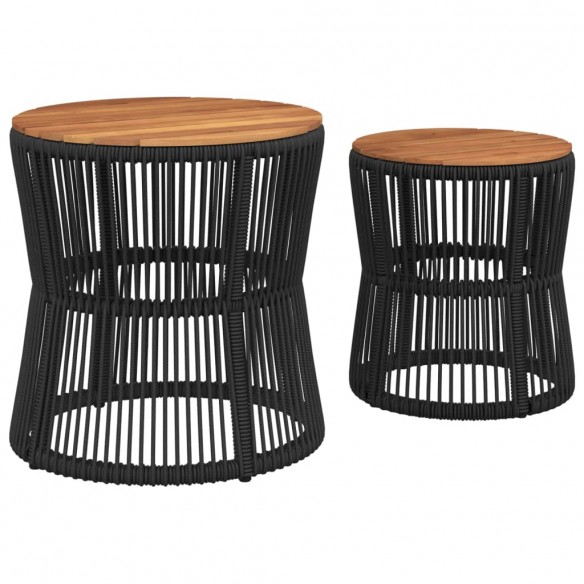 Tables d'appoint de jardin 2 pcs dessus en bois noir poly rotin