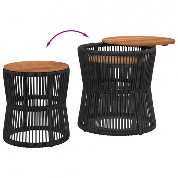 Tables d'appoint de jardin 2 pcs dessus en bois noir poly rotin