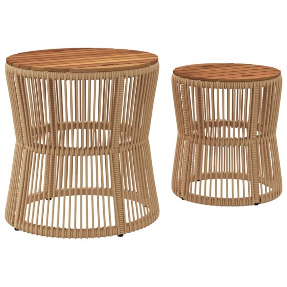 Tables d'appoint de jardin 2pcs dessus en bois beige poly rotin