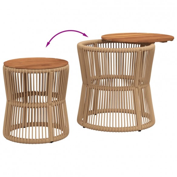 Tables d'appoint de jardin 2pcs dessus en bois beige poly rotin