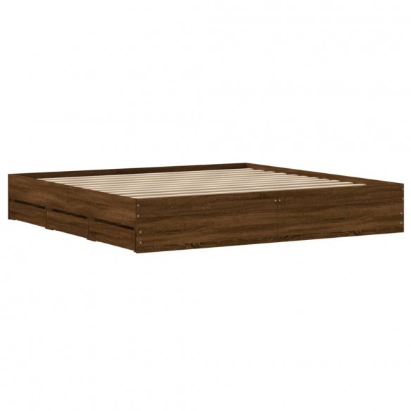 Cadre de lit et tiroirs chêne marron 160x200 cm bois ingénierie