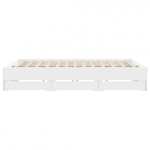 Cadre de lit à tiroirs blanc 160x200cm bois d'ingénierie