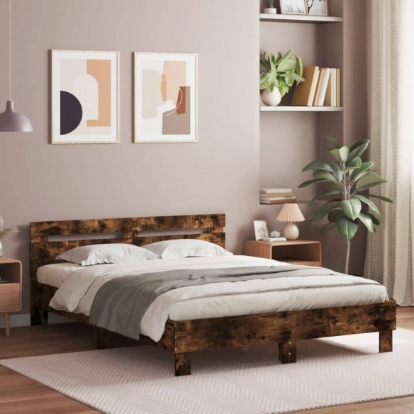 Cadre de lit avec tête de lit chêne fumé 140x200 cm