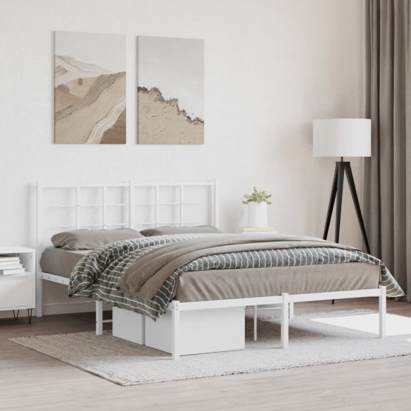 Cadre de lit métal avec tête de lit blanc 140x190 cm