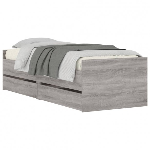 Cadre de lit avec tiroirs sonoma gris 90x190 cm