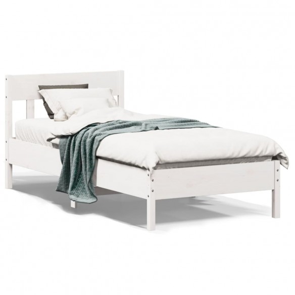 Cadre de lit avec tête de lit blanc 75x190cm bois de pin massif
