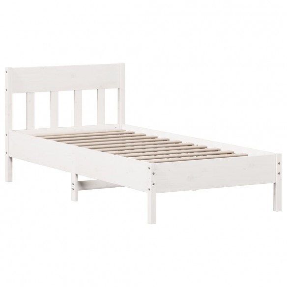 Cadre de lit avec tête de lit blanc 75x190cm bois de pin massif