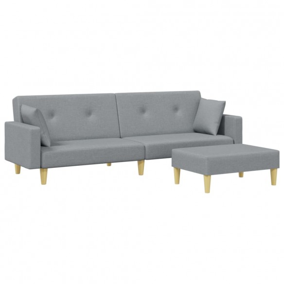 Canapé-lit à 2 places avec repose-pied gris clair tissu