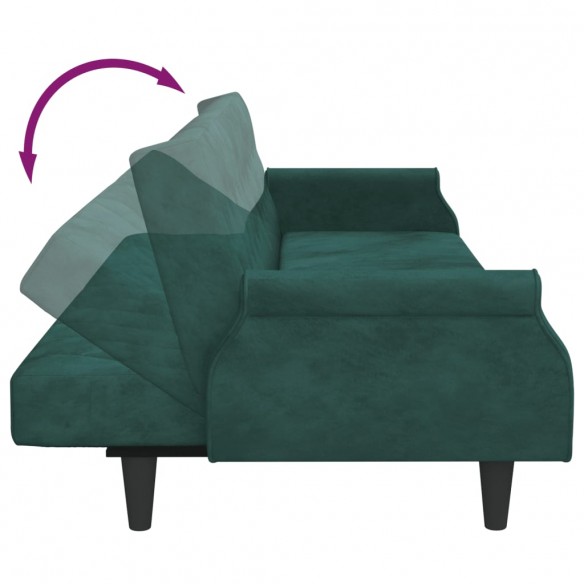 Canapé-lit à 2 places avec oreillers et repose-pied vert foncé