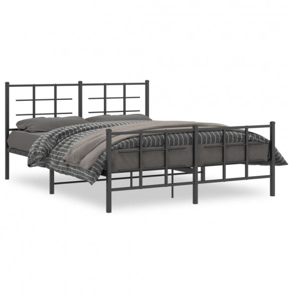 Cadre de lit métal avec tête de lit/pied de lit noir 160x200 cm