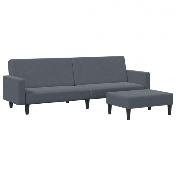 Canapé-lit à 2 places avec repose-pied gris foncé velours