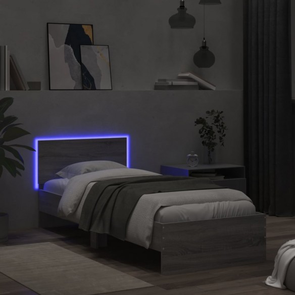 Cadre de lit tête de lit et lumières LED sonoma gris 75x190 cm