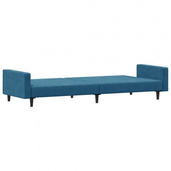 Canapé-lit à 2 places avec repose-pied bleu velours