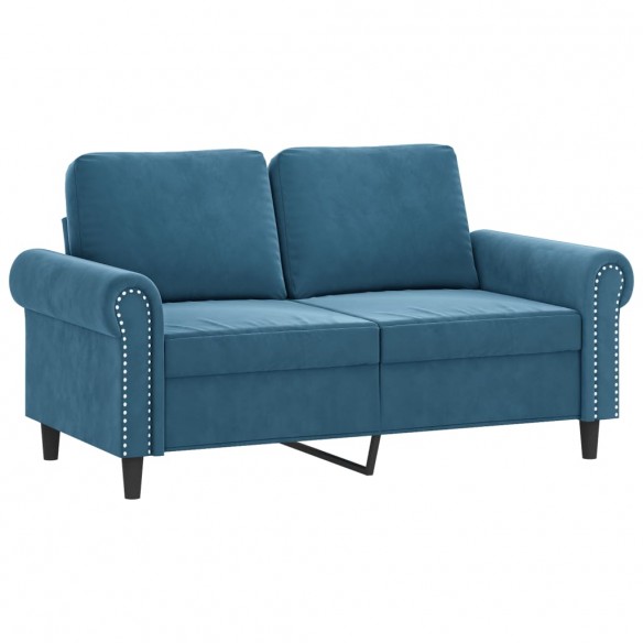 Canapé 2 places avec oreillers décoratifs bleu 120 cm velours