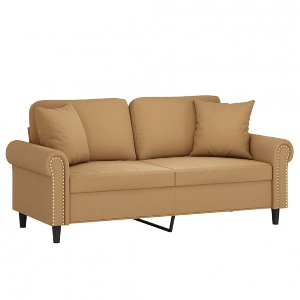 Canapé 2 places avec oreillers décoratifs brun 140 cm velours