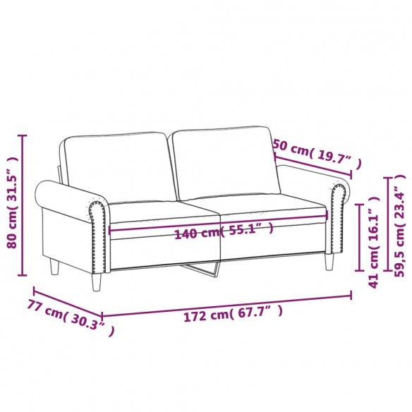 Canapé à 2 places Jaune 140 cm Velours