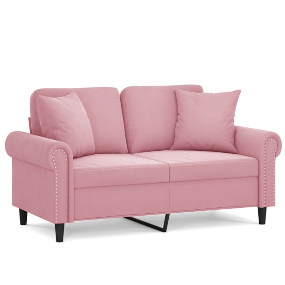 Canapé 2 places avec oreillers décoratifs rose 120 cm velours
