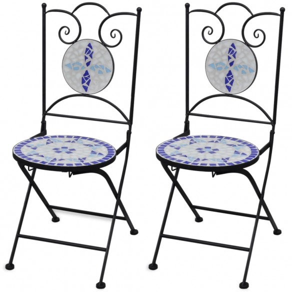 Chaises pliables de bistro 2 pcs Céramique Bleu et blanc