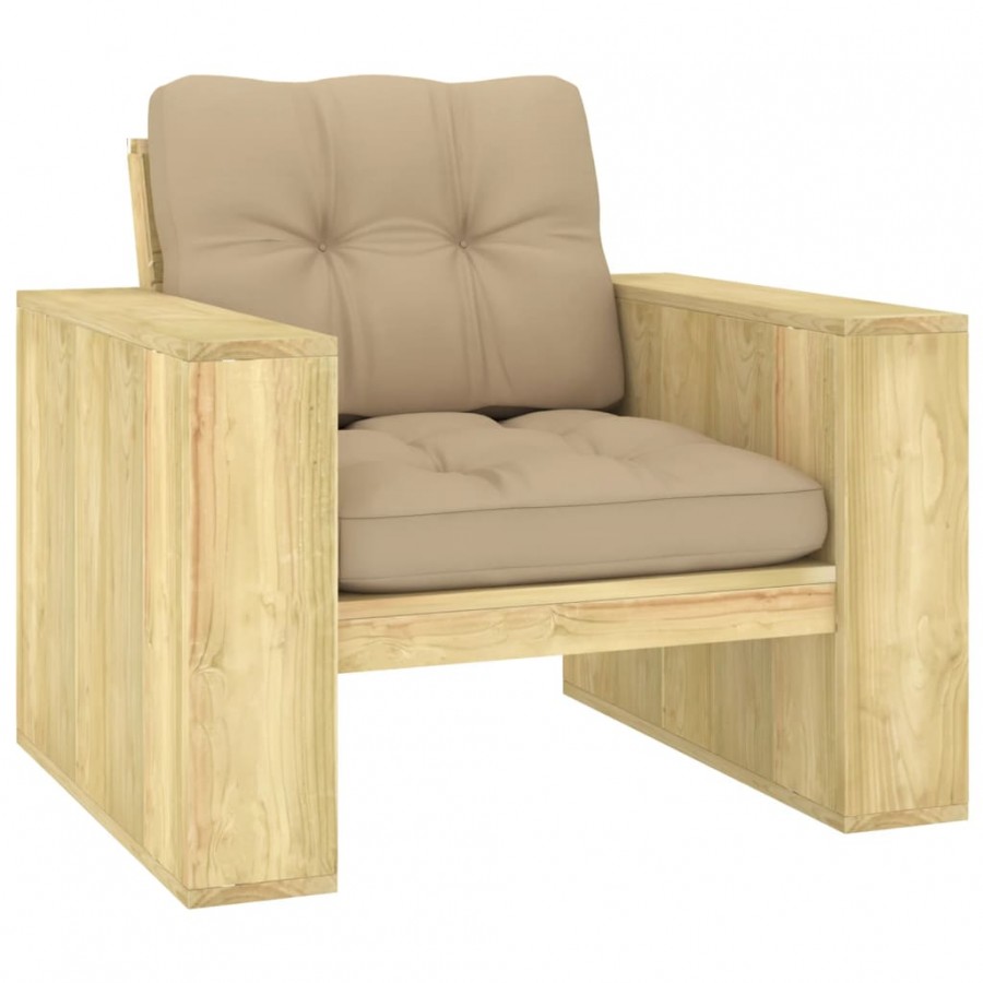 Chaise de jardin avec coussins beige Bois de pin imprégné