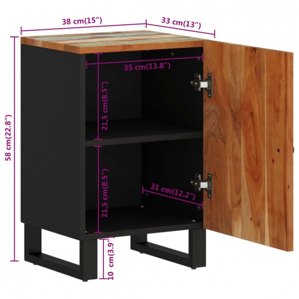 Armoire de salle de bain 38x33x58cm bois massif de récupération