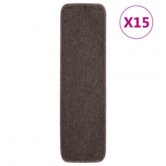 Tapis escalier antidérapants 15pcs 75x20cm Marron Rectangulaire