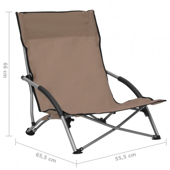 Chaises de plage pliables 2 pcs Taupe Tissu